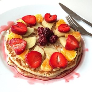 pancakes topped with fruit